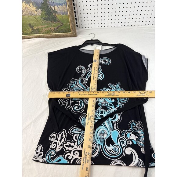 Wrapper Black Floral Tunic Top Size S Drawstring Hem Stretchy Casual Whimsygoth - Picture 6 of 6